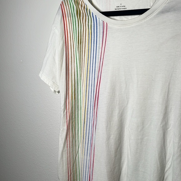 Anthropologie Rainbow Stripe Graphic Cotton Tee – Size Small – Summer Perfect - Picture 6 of 7